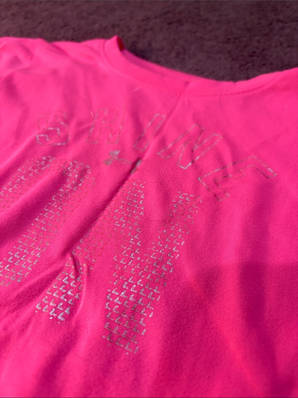 Under Armour Girls Pink Short Sleeve Tee with Silver Metallic Logo